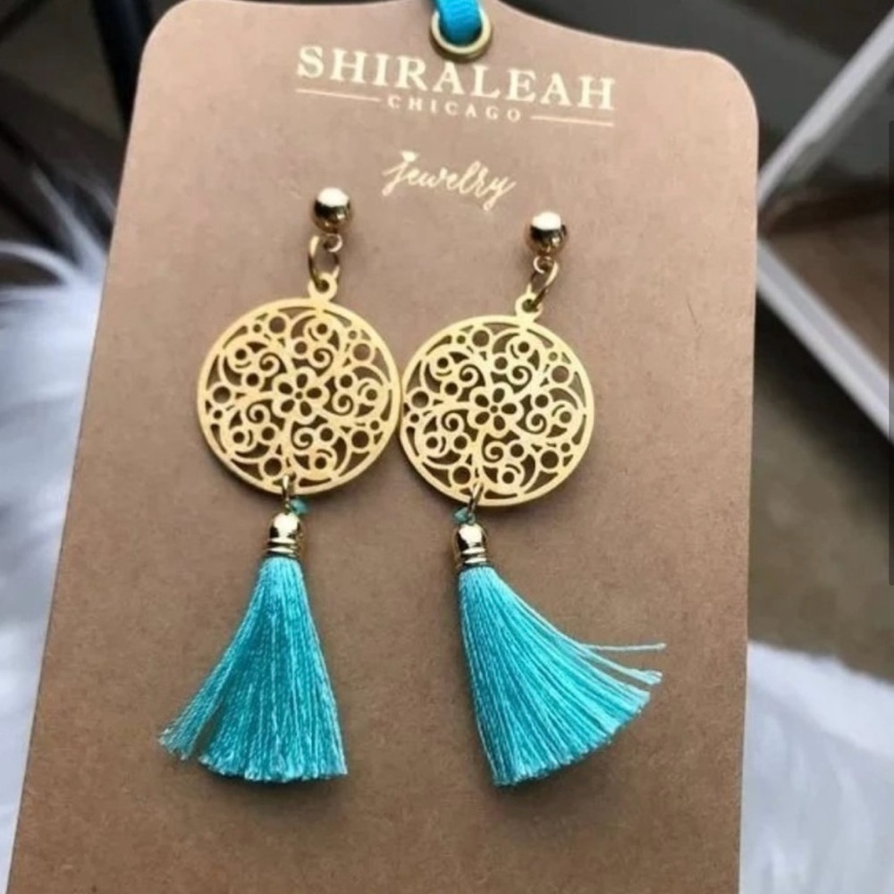 Shiraleah Gold and Blue Filigree Earrings